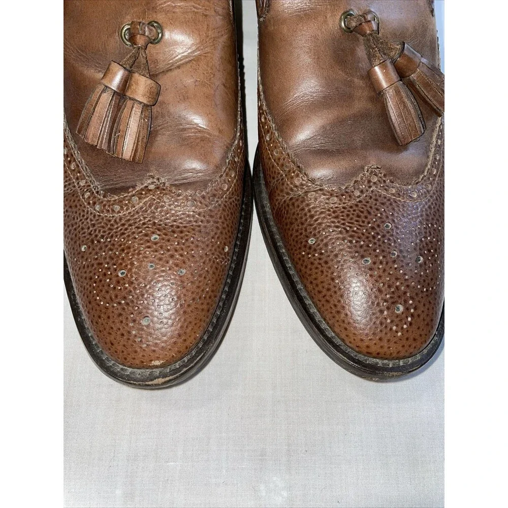 Johnston & Murphy Italy Dress Loafers Mens Sz 10 M Brown Leather Tassels Pebble